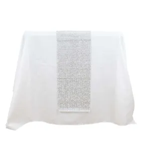 10"x108" Silver Diamond Rhinestone Mesh Table Runner, Crystal Rhinestone Ribbon Bling Roll