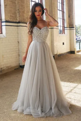 A-Line Spaghetti Straps Floor-Length Long Prom Dresses with Beading,M62