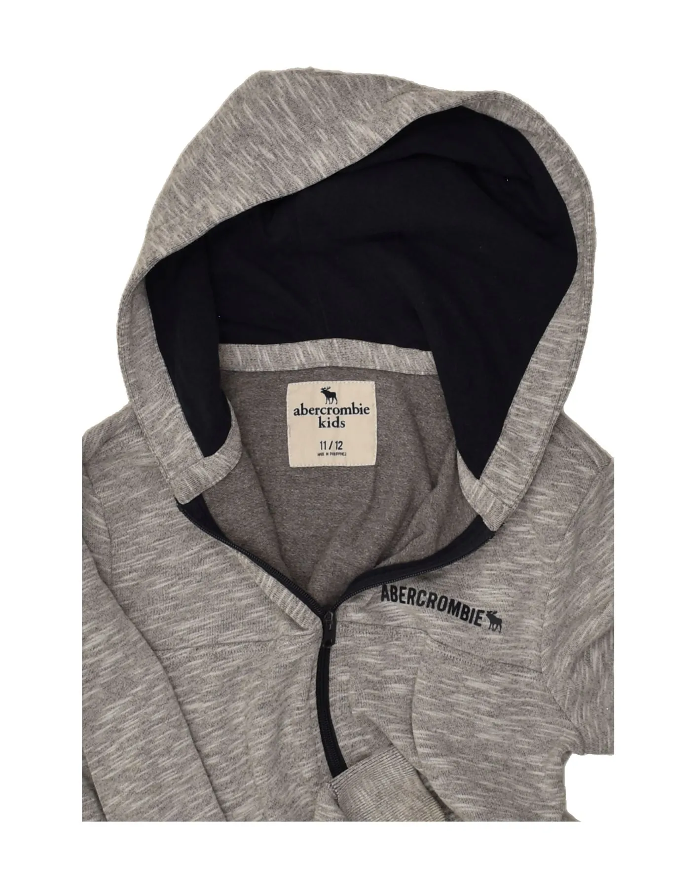 ABERCROMBIE & FITCH Boys Zip Hoodie Sweater 11-12 Years Grey Pinstripe