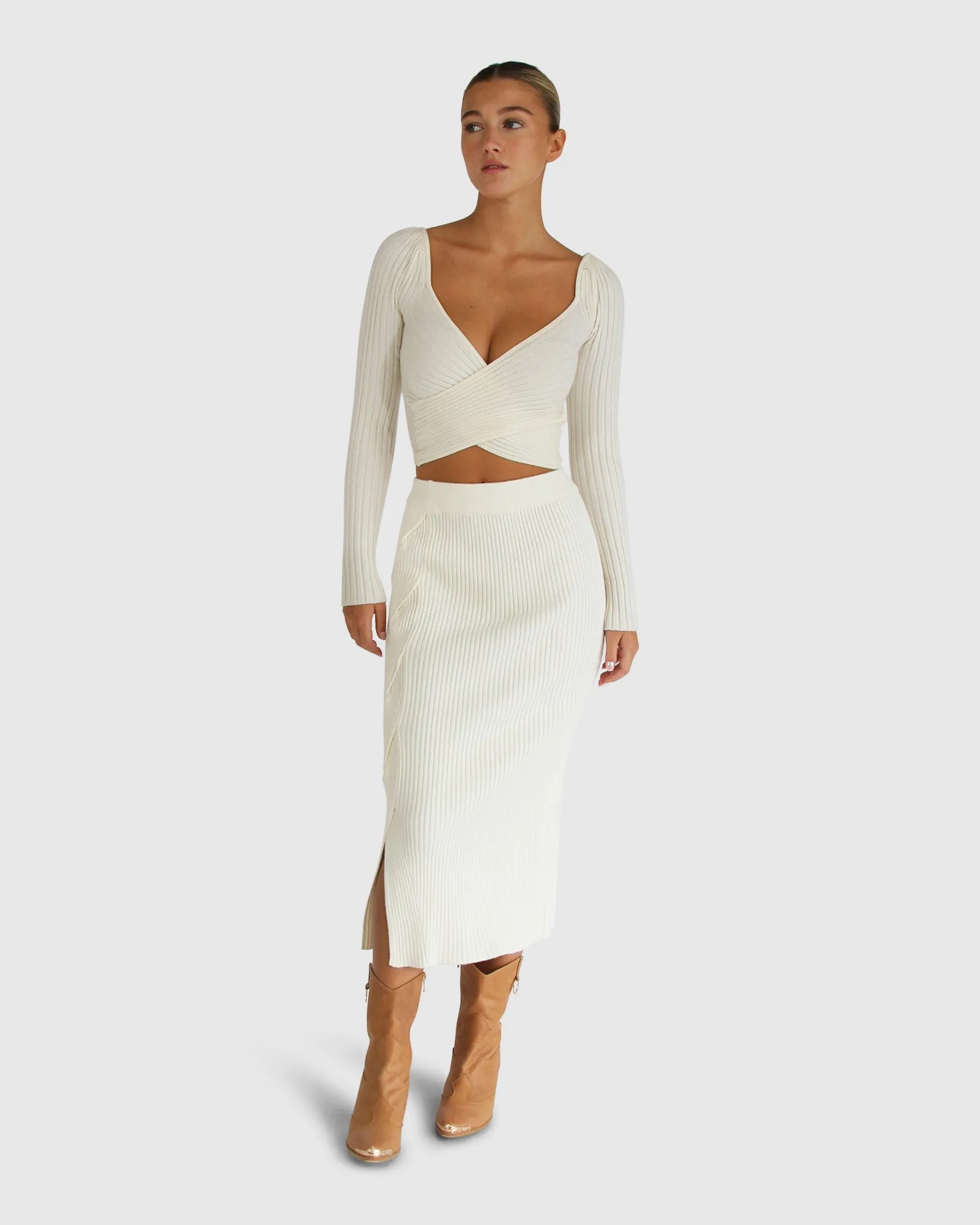 All My Life Knit Midi Skirt - Cream