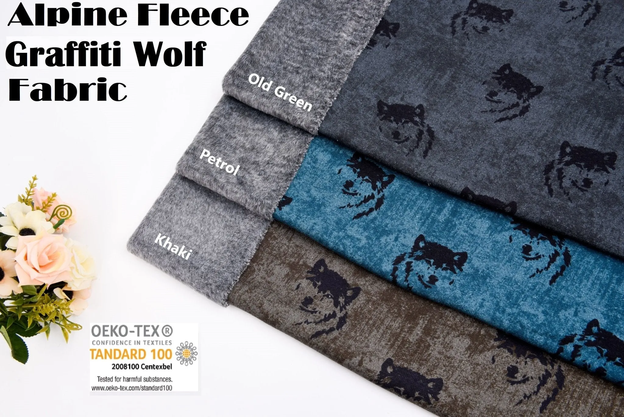 Alpine Fleece Graffiti Wolf Print Fabric - 5004