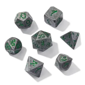 Ancient Dragon’s Breath Green Metal 7pc Dice Set