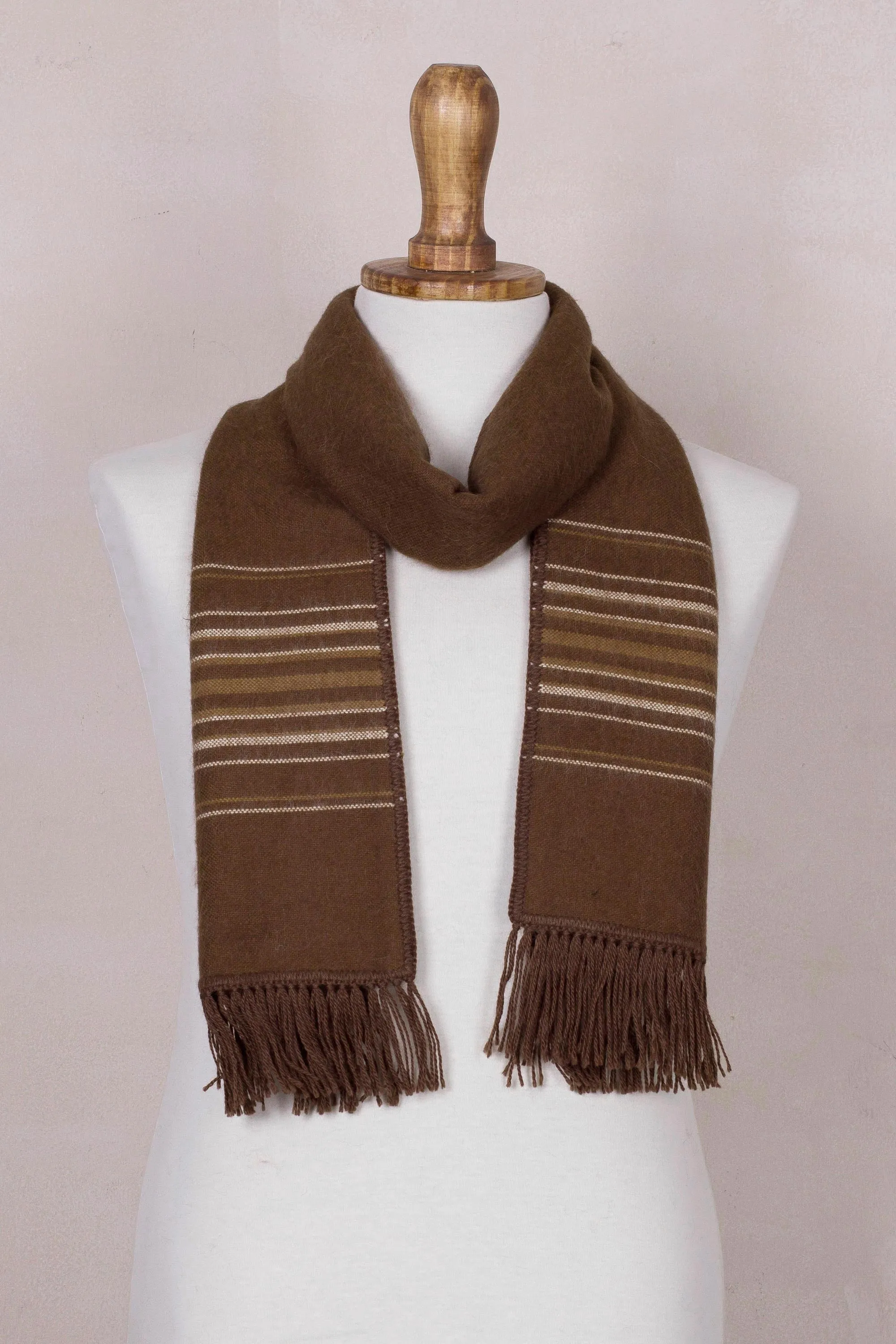 Andean Clouds in Brown Men's Artisan Crafted Woven Brown Alpaca Blend Scarf