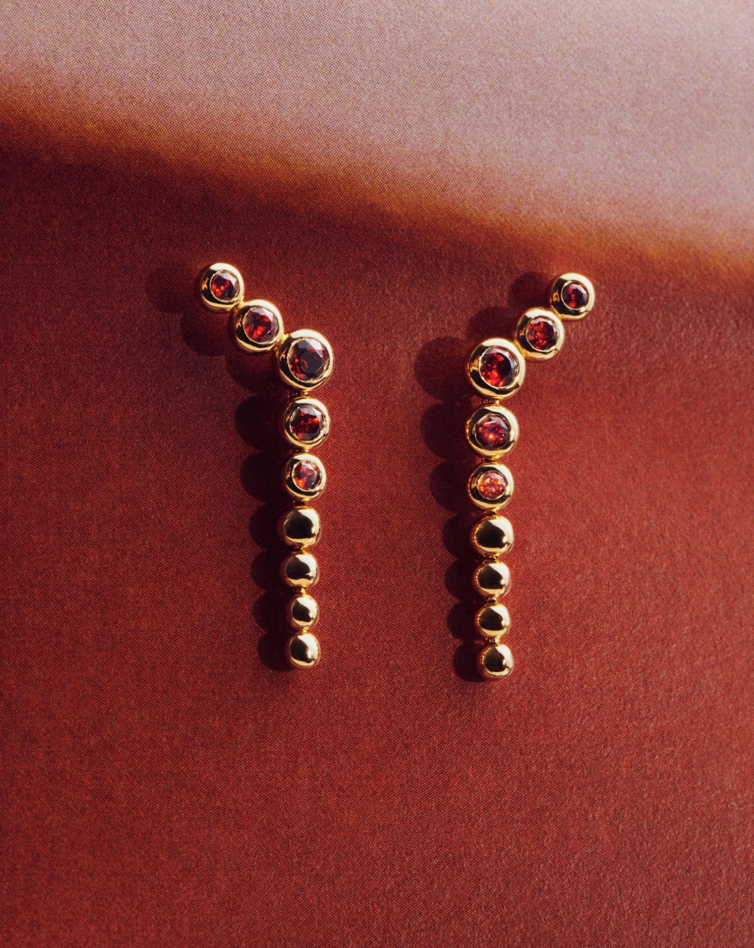 Beaded Red Garnet Drop Stud Earrings