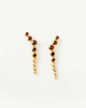 Beaded Red Garnet Gemstone Drop Stud Earrings