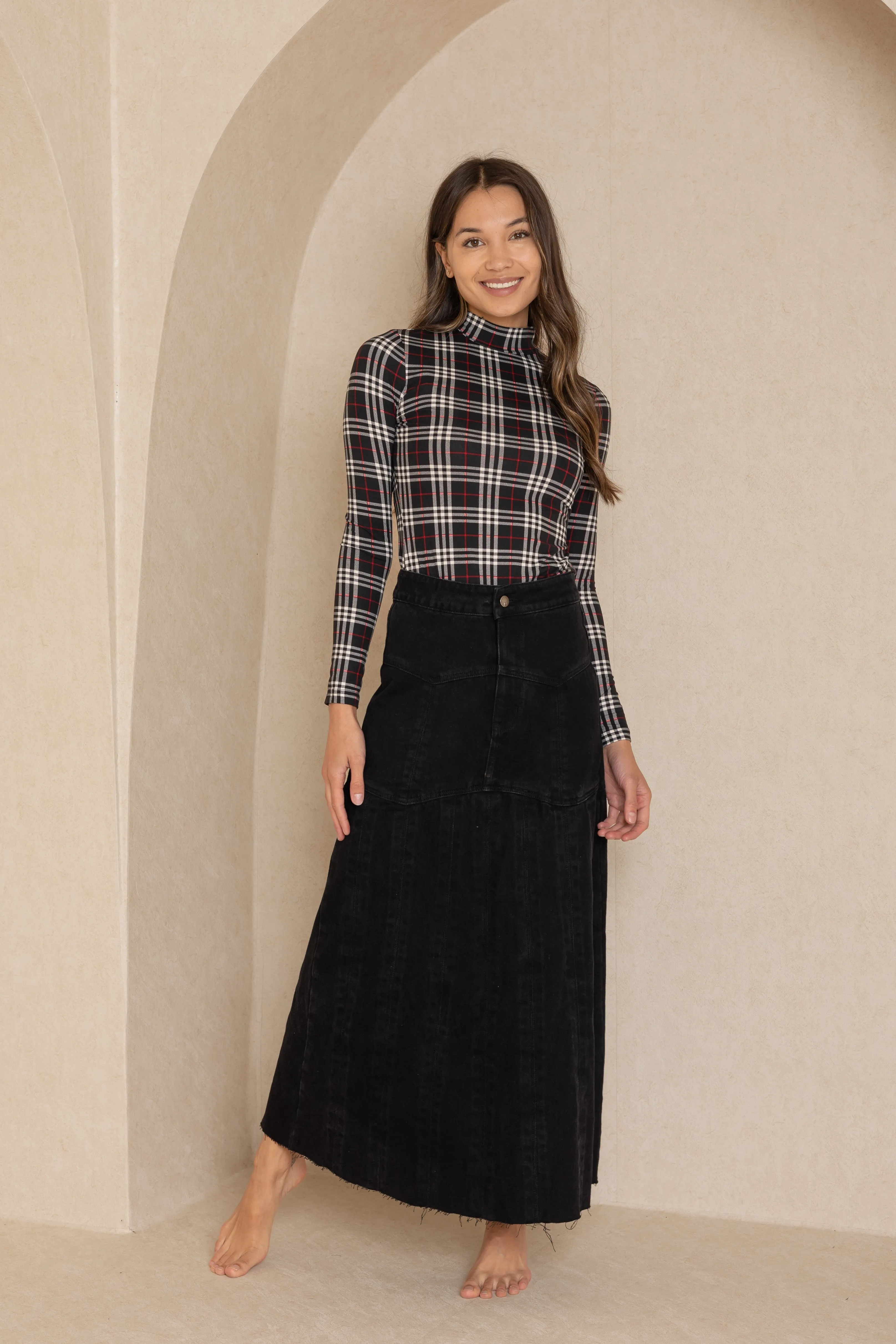 Black Panel Denim Skirt