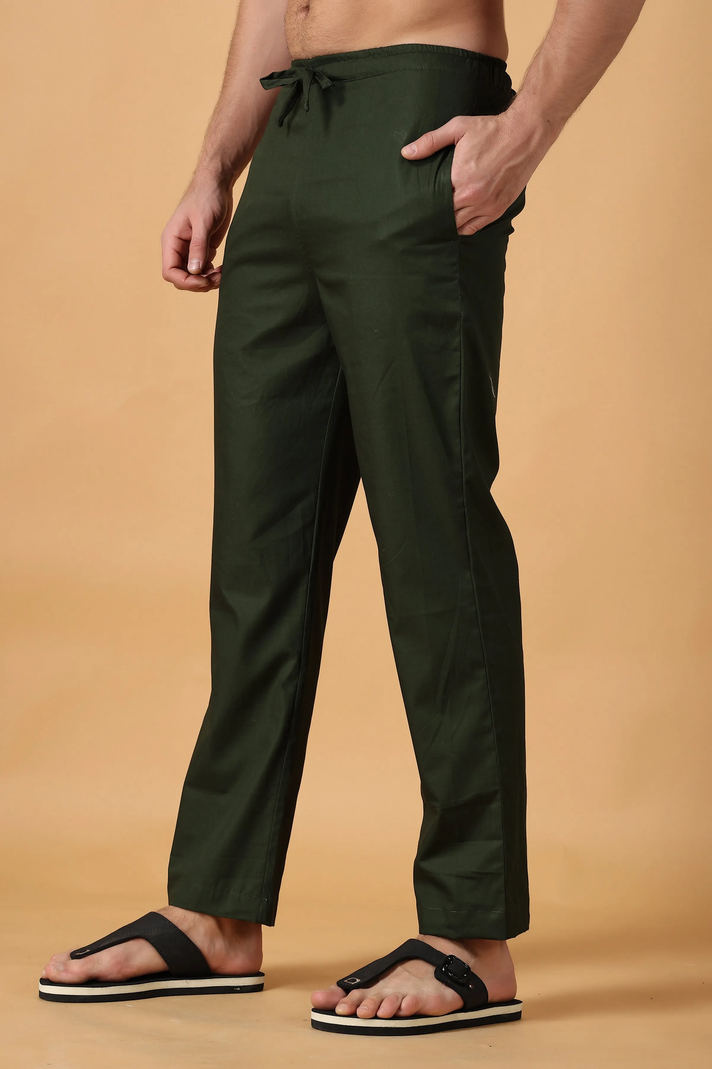 Bottle Green Cotton Pant Pajama