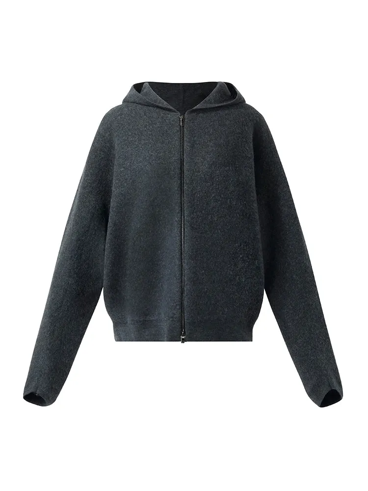 Brushed Wool Zip-Up Women Hoodie