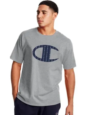 Champion Pinstripe Logo Classic Jersey Tee Oxford Gray GT23H 586556 806