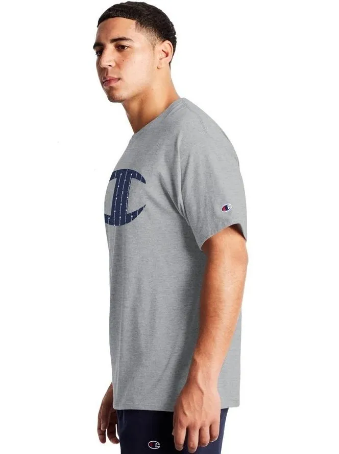 Champion Pinstripe Logo Classic Jersey Tee Oxford Gray GT23H 586556 806