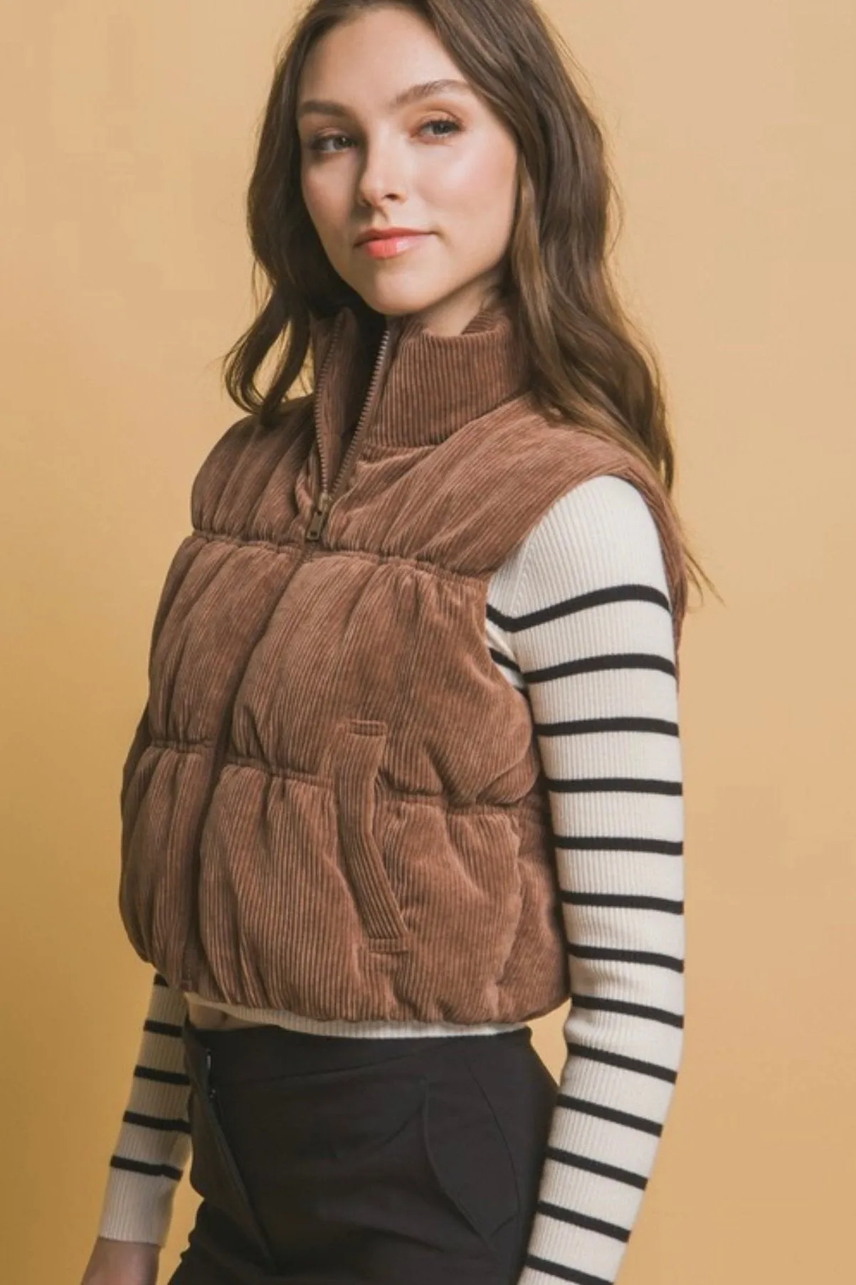 Chocolate Corduroy Cropped Vest