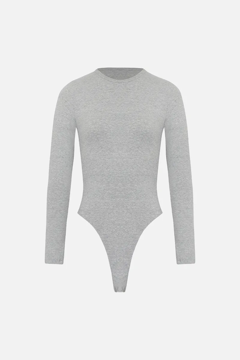 Cotton Longsleeve Bodysuit - Grey Marl