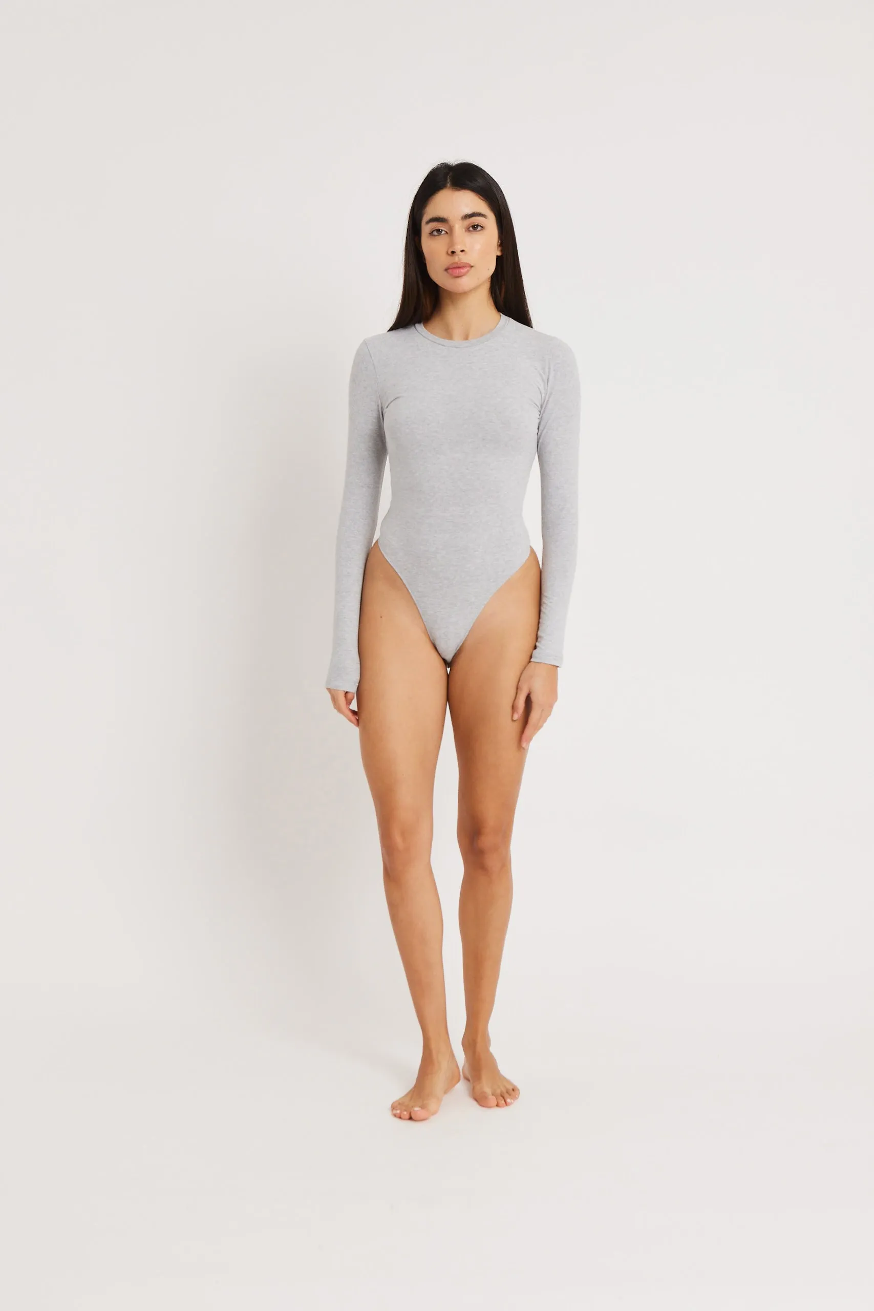 Cotton Longsleeve Bodysuit - Grey Marl