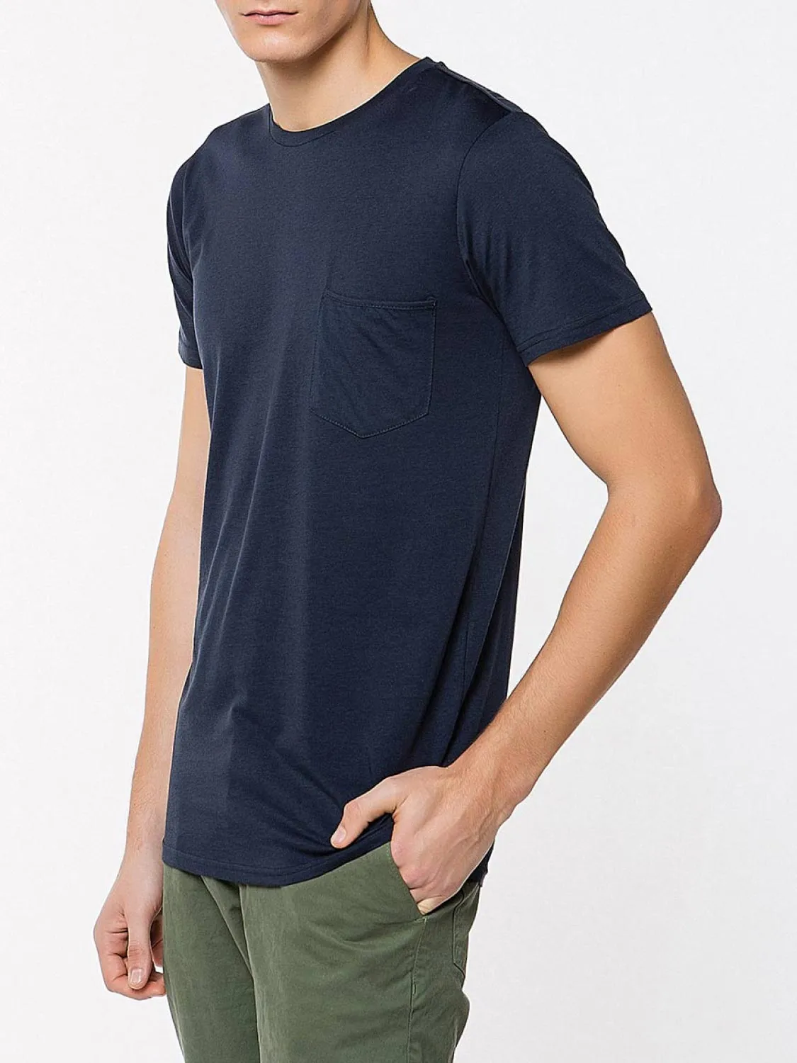 Crew Neck Modal-Blend Pocket T-shirt Midnight Blue