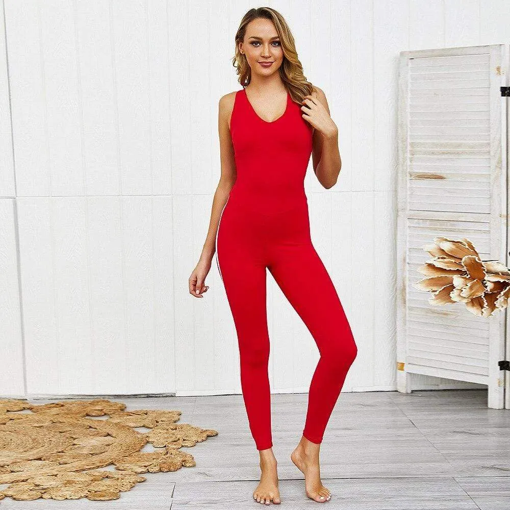 Crimson Bodycon Fitness Jumpsuit