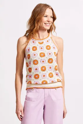 CROCHET COTTON RETRO SWEATER TANK-Ecru multi