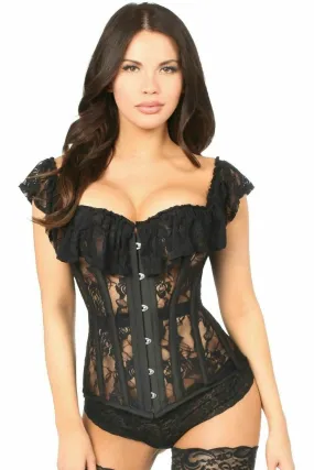 Deluxe Black Sheer Lace Steel Boned Corset