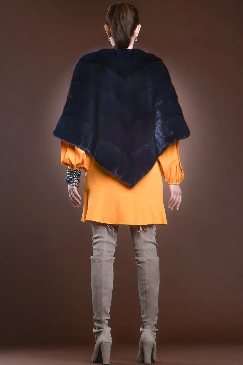 Diagonal Mink Fur Poncho-Brick Border Pattern