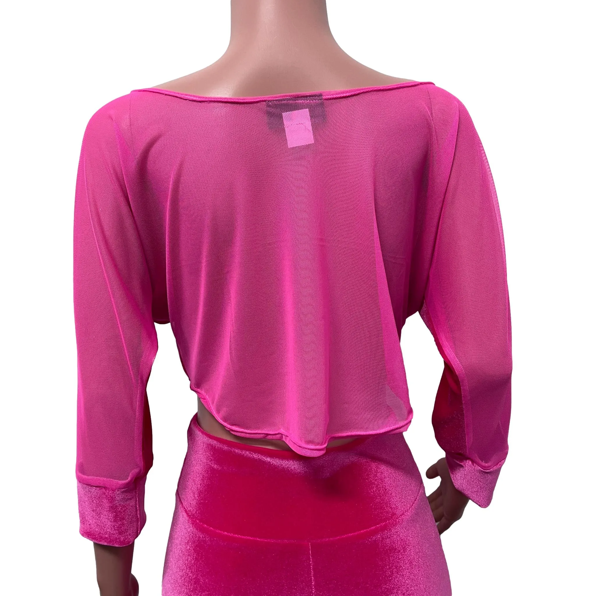 Dolman Crop Top in Hot Pink Velvet and Pink Mesh