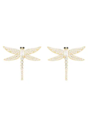 Dragon Fly Large Stud Earrings Gold