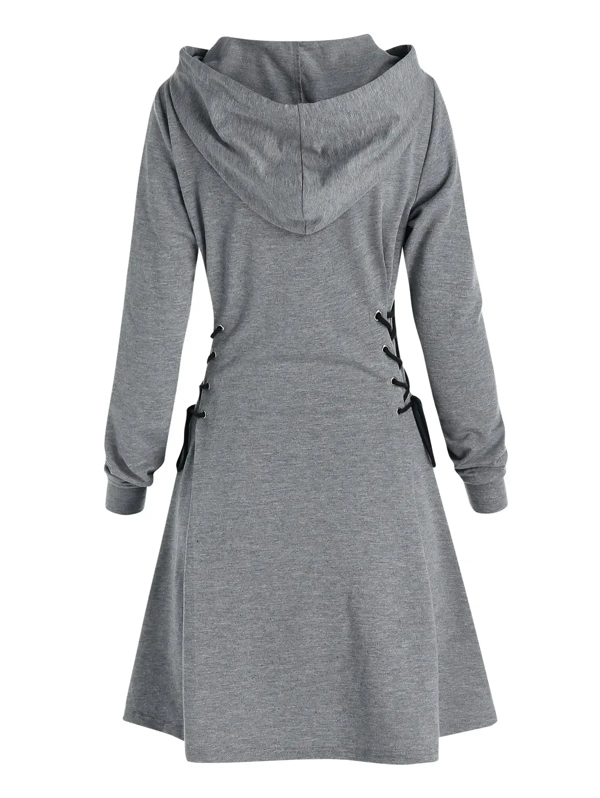 Dressfo 2024 Womens Hoodie Sweatshirts Dresses Plain Lace Up Drawstring Hooded Dress платье толстовка