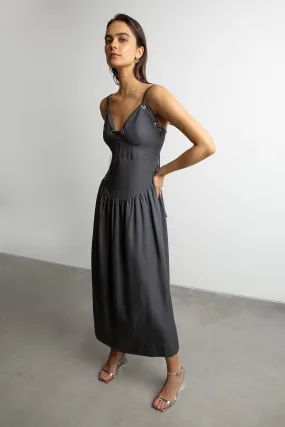 DROP-WAIST DRESS WITH METAL EYELETS