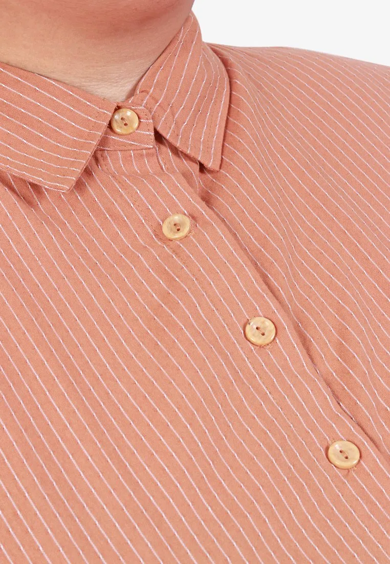 Edaine Striped Oversized Dad Shirt - Apricot