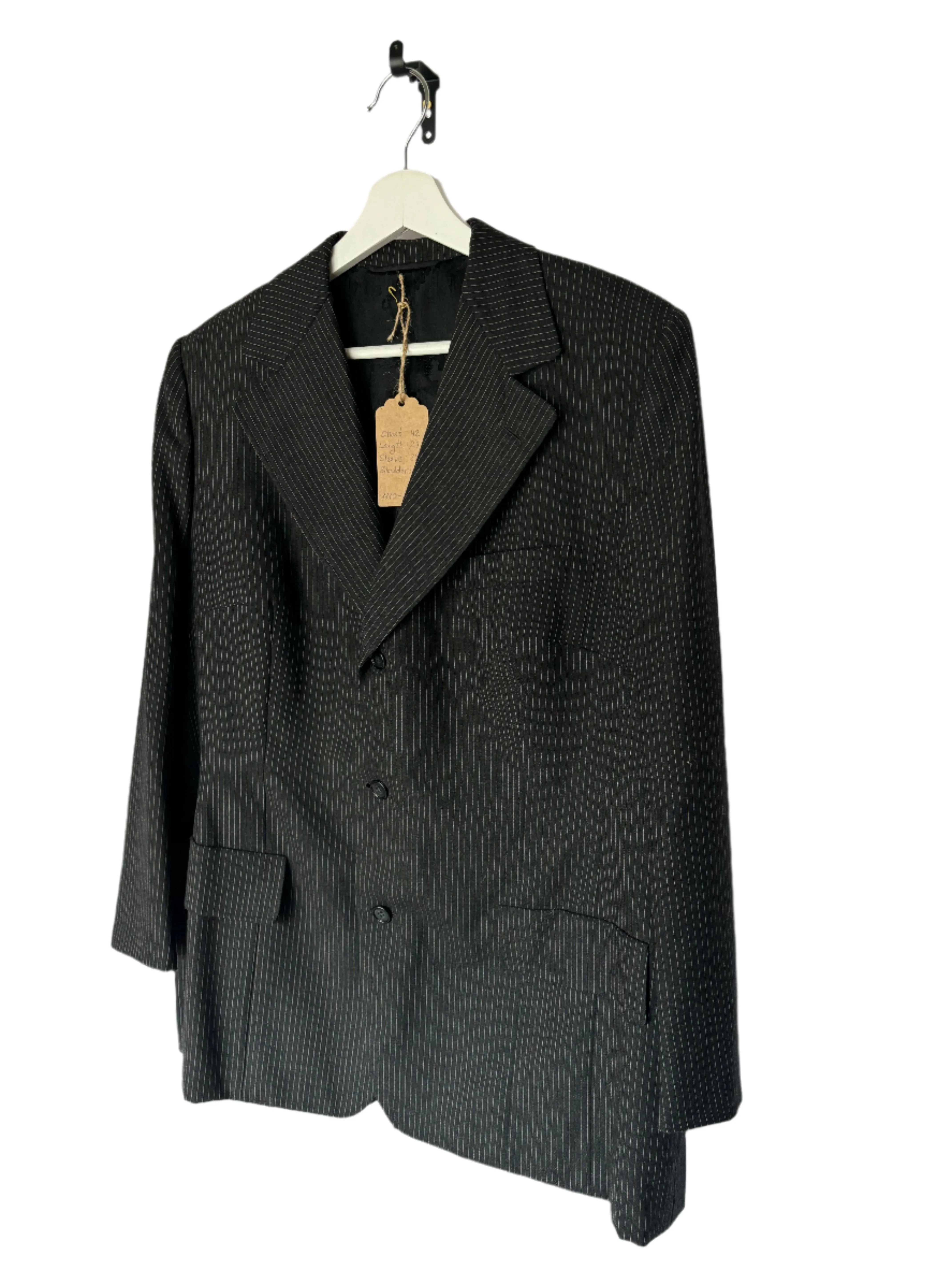 Fred Guttman Black Pinstripe Tailored Suit Jacket