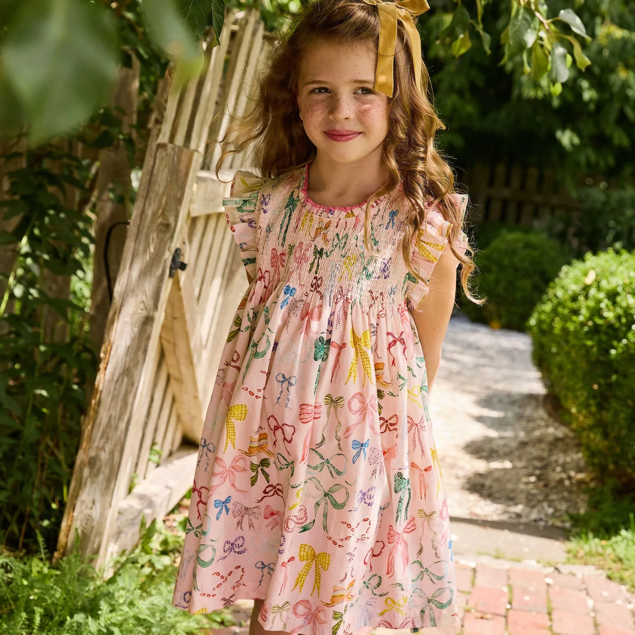 Girls Stevie Dress - Watercolor Bows