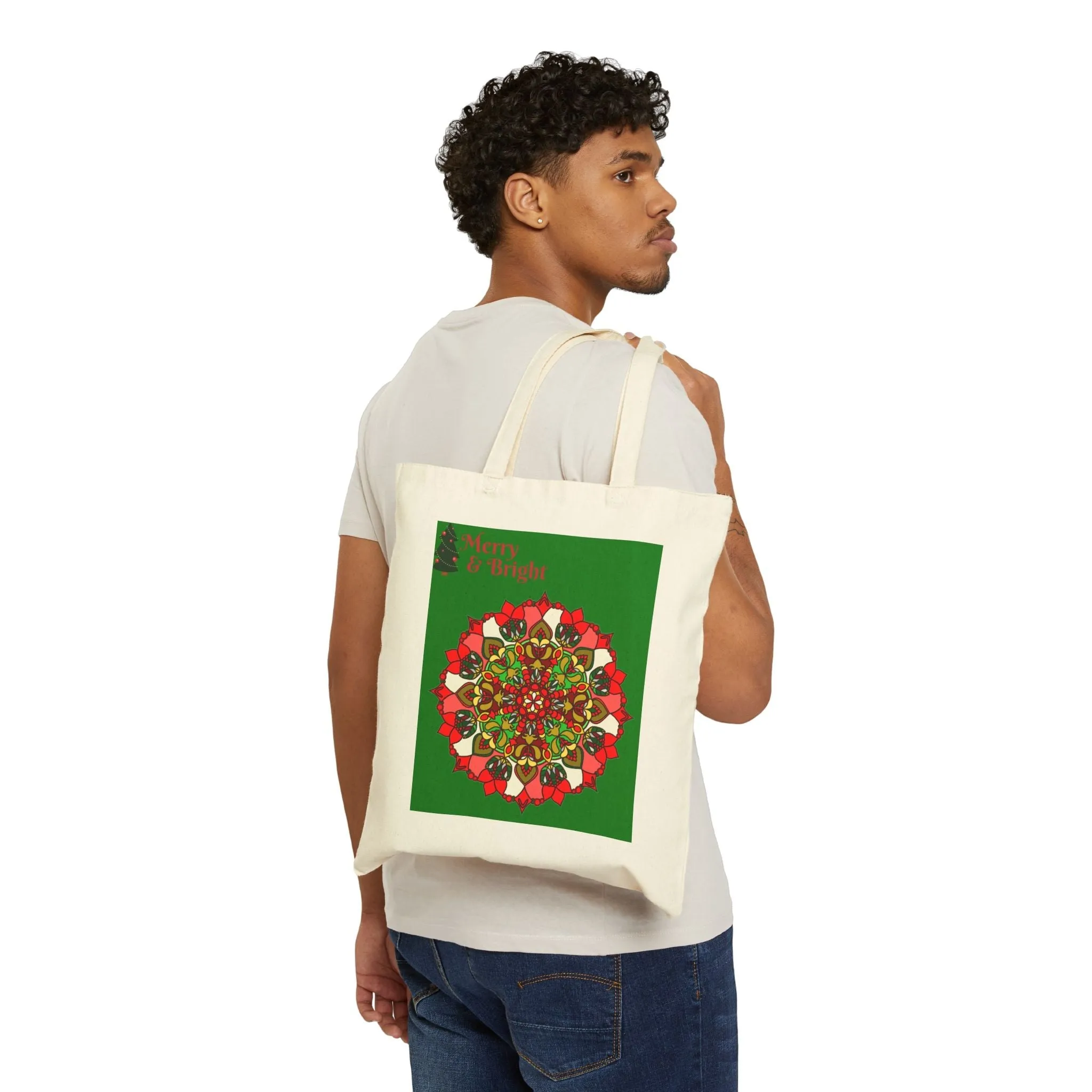 Handmade Mandala Christmas Tote Bag - Merry & Bright