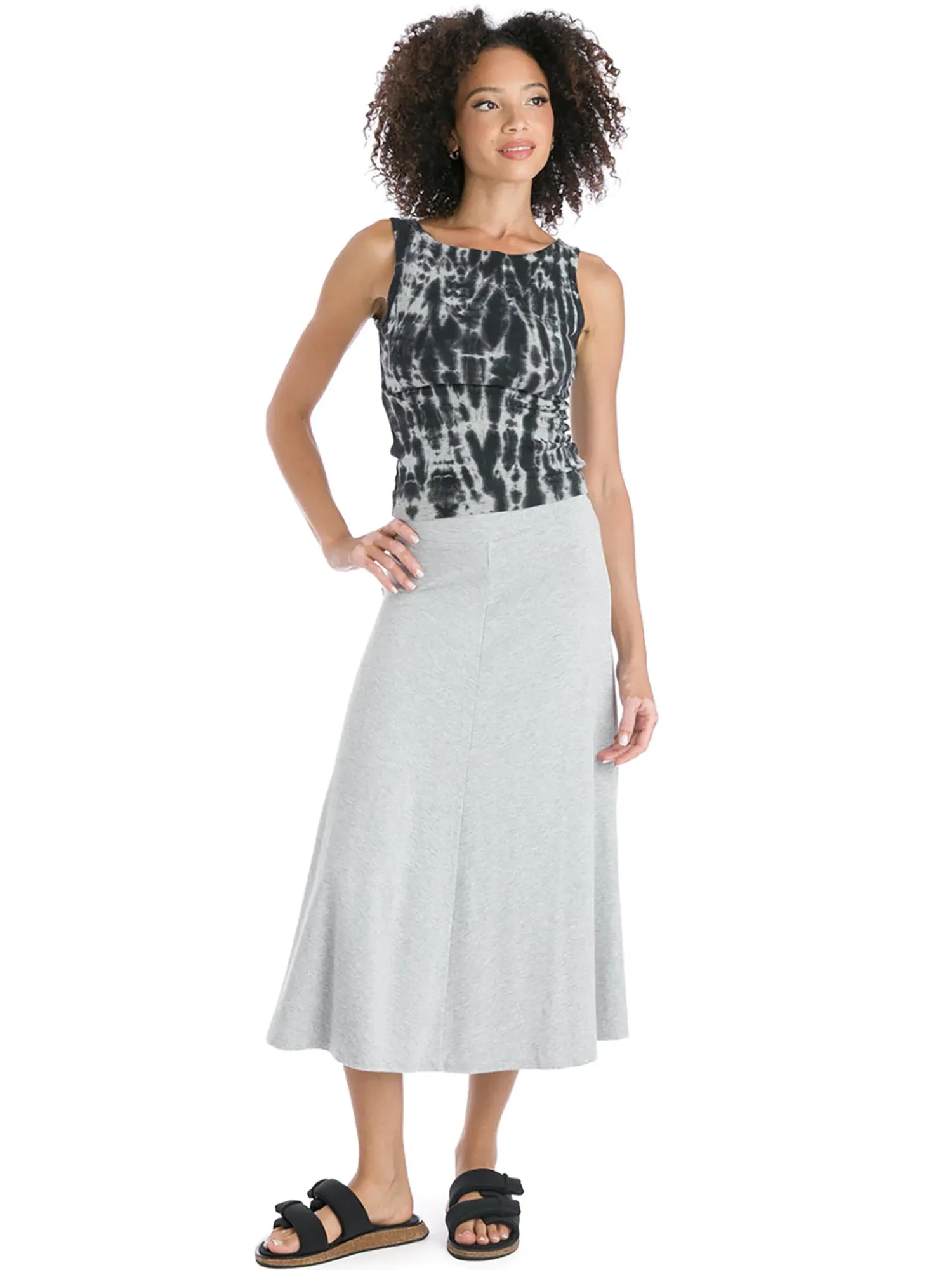 Hard Tail Flat Waist Midi Skirt B-154