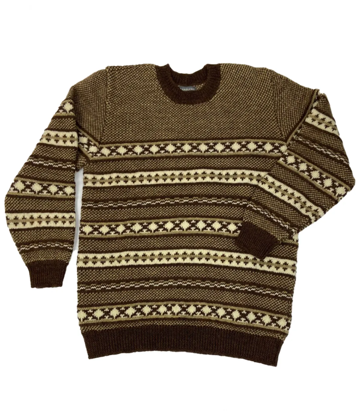 Jacquard Crew Neck Wool Sweater