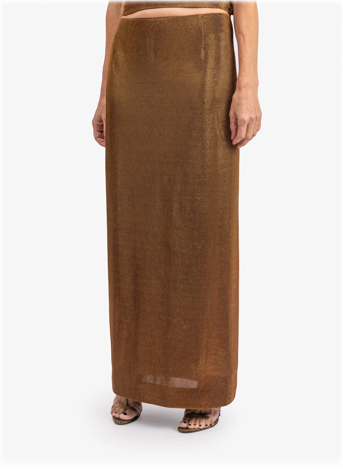 LAMÉ MAXI SKIRT "HEDA" IN ORANGE BROWN