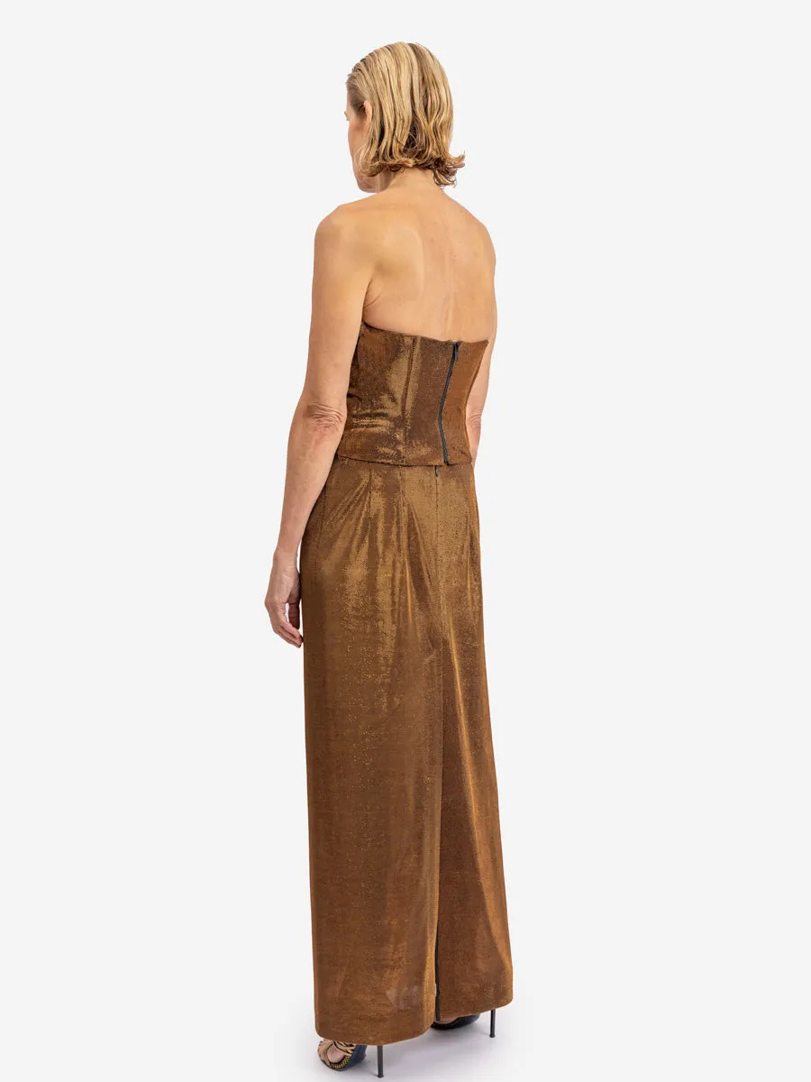 LAMÉ MAXI SKIRT "HEDA" IN ORANGE BROWN