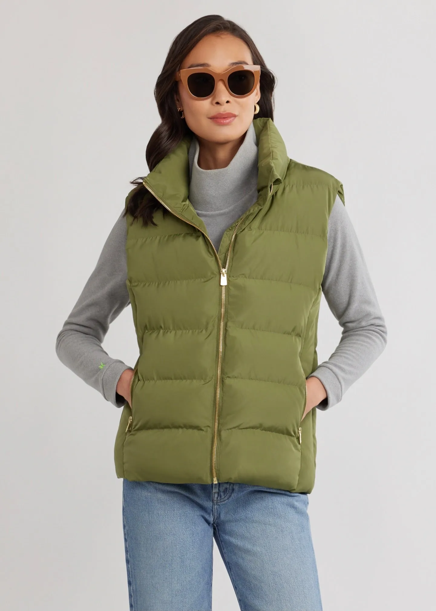 Marin Vest in Lustre Puff (Army Green)