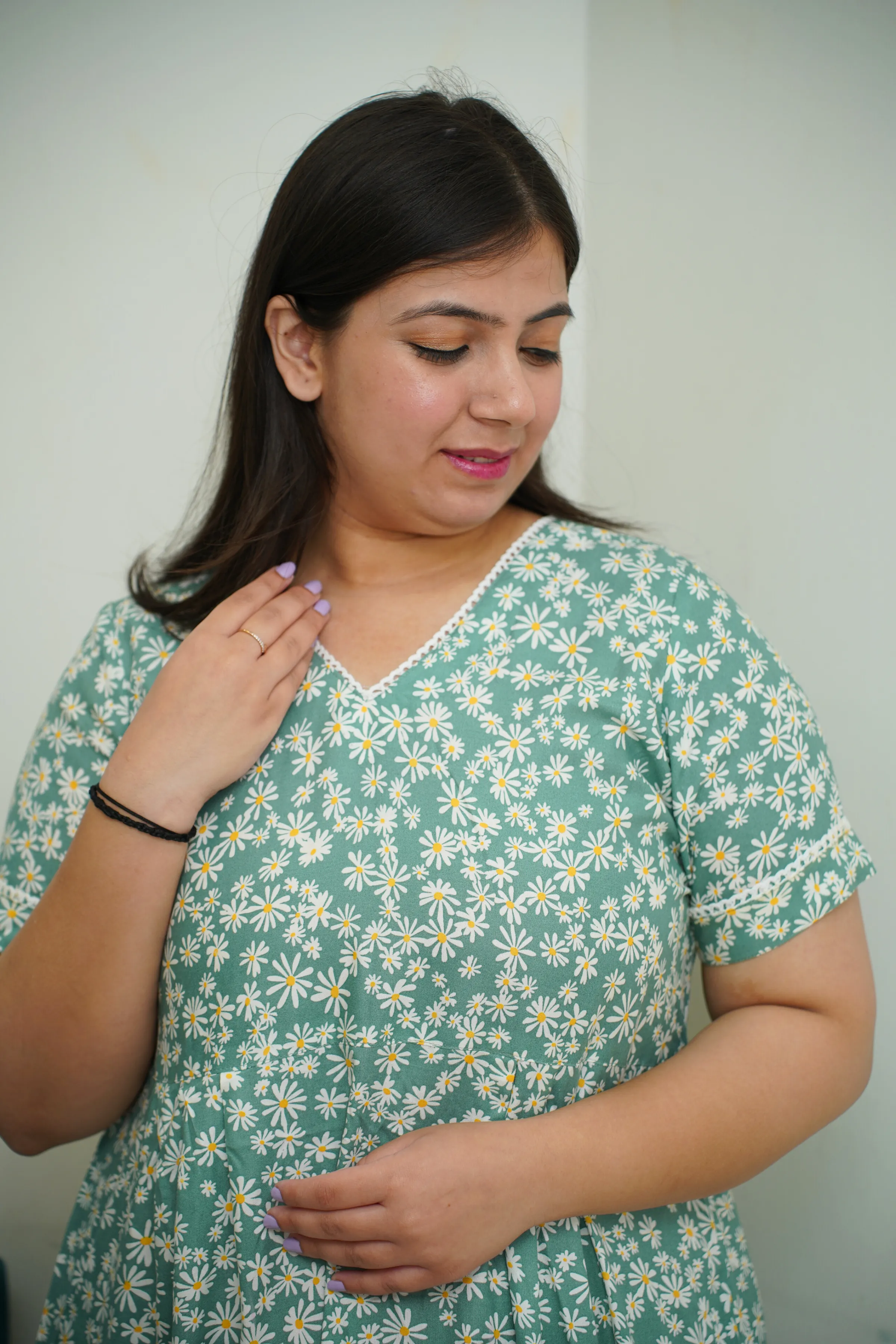 Mint Green Floral Rayon Nighty