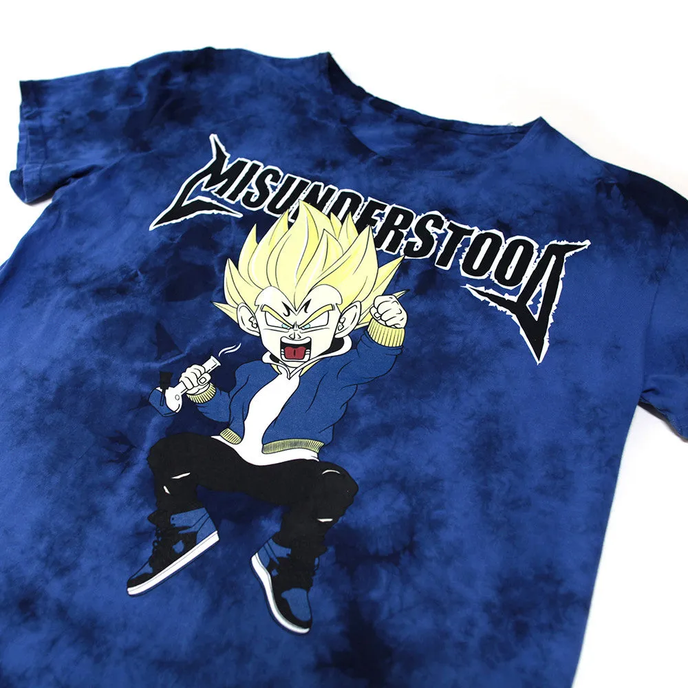 Misunderstood Vegeta Blue Vintage Tie Dye Curved Hem Tee