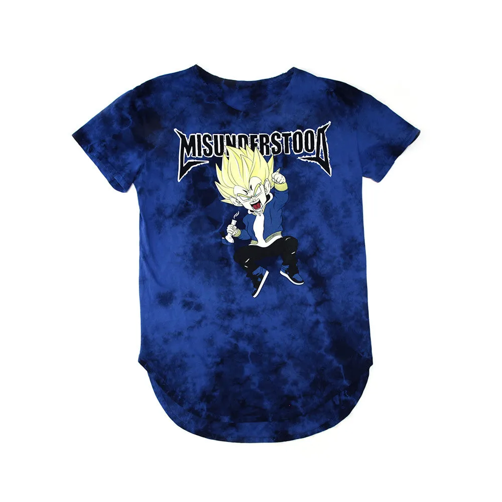 Misunderstood Vegeta Blue Vintage Tie Dye Curved Hem Tee