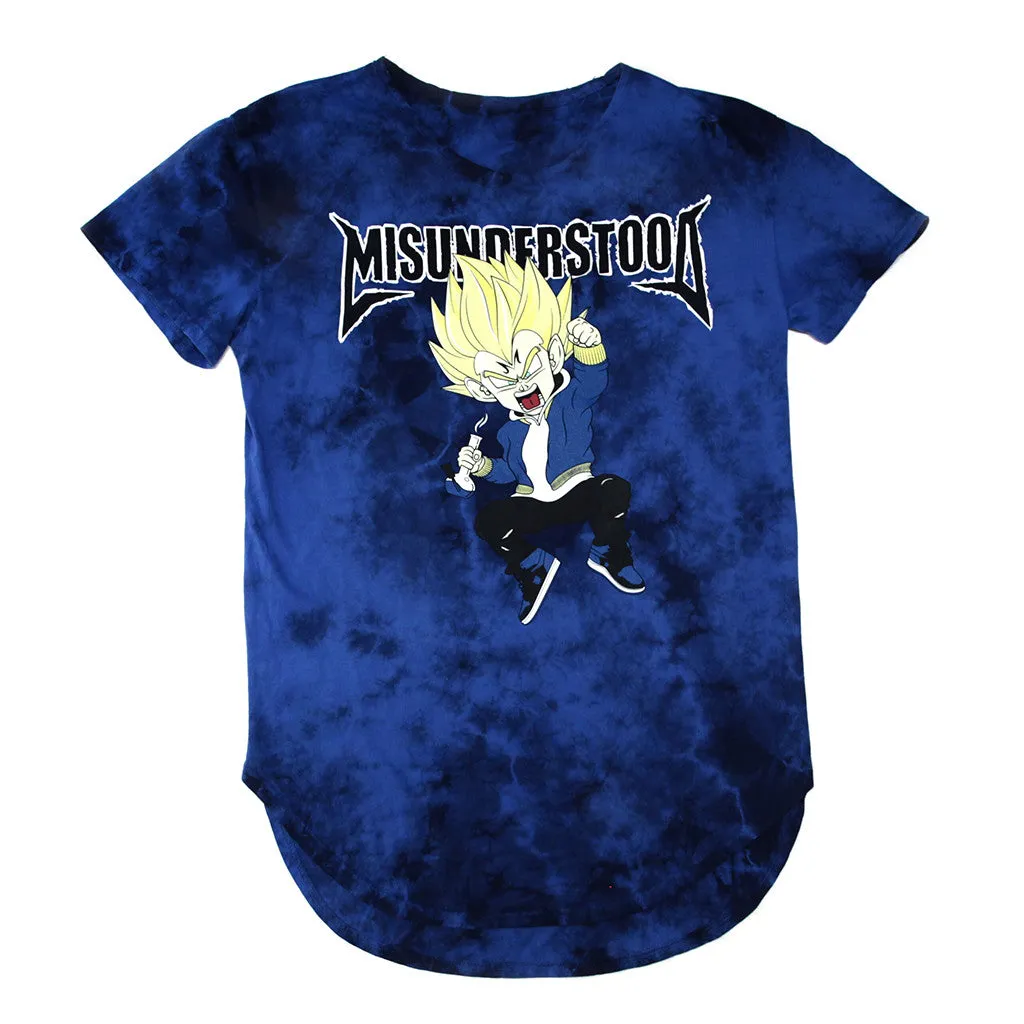 Misunderstood Vegeta Blue Vintage Tie Dye Curved Hem Tee