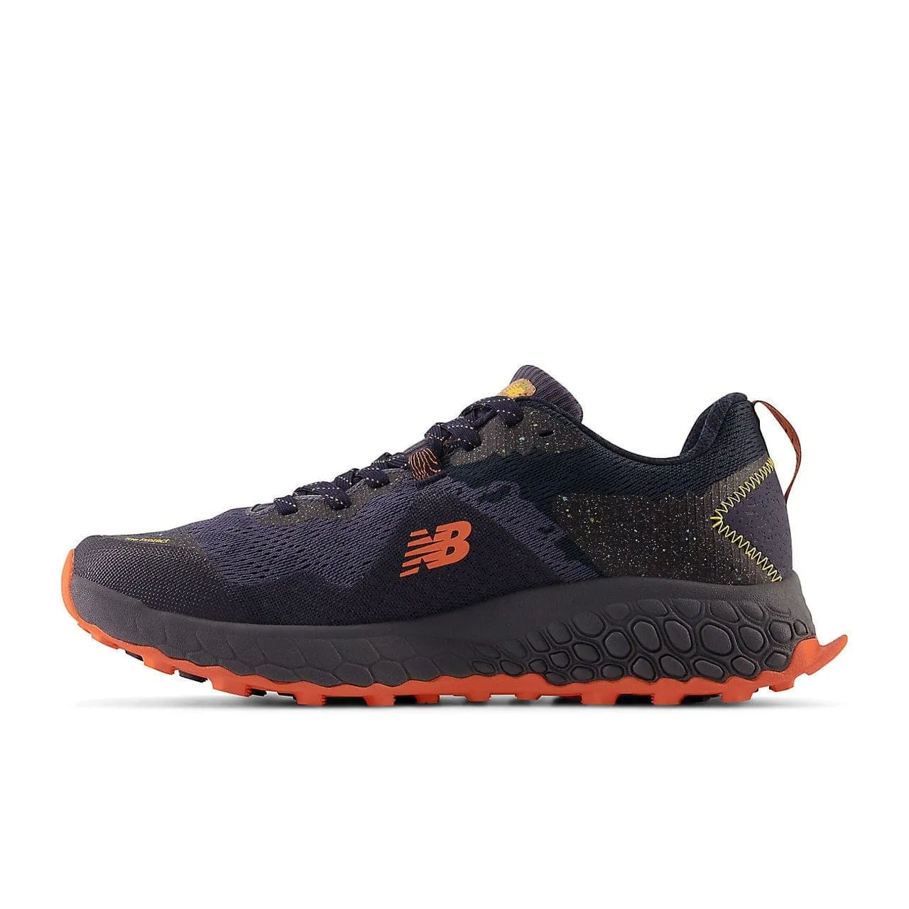 New Balance Fresh Foam X Hierro v7 Wide Fit (Men's) - Thunder with vibrant orange and vibrant apricot