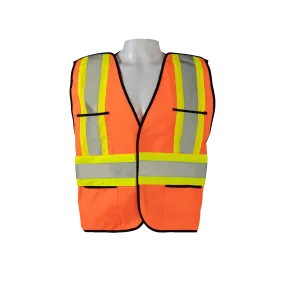 OV2-PSVCSA ANSI & CSA Public Safety Vest, Orange Solid Front Mesh Back, Reflective “X” On Back