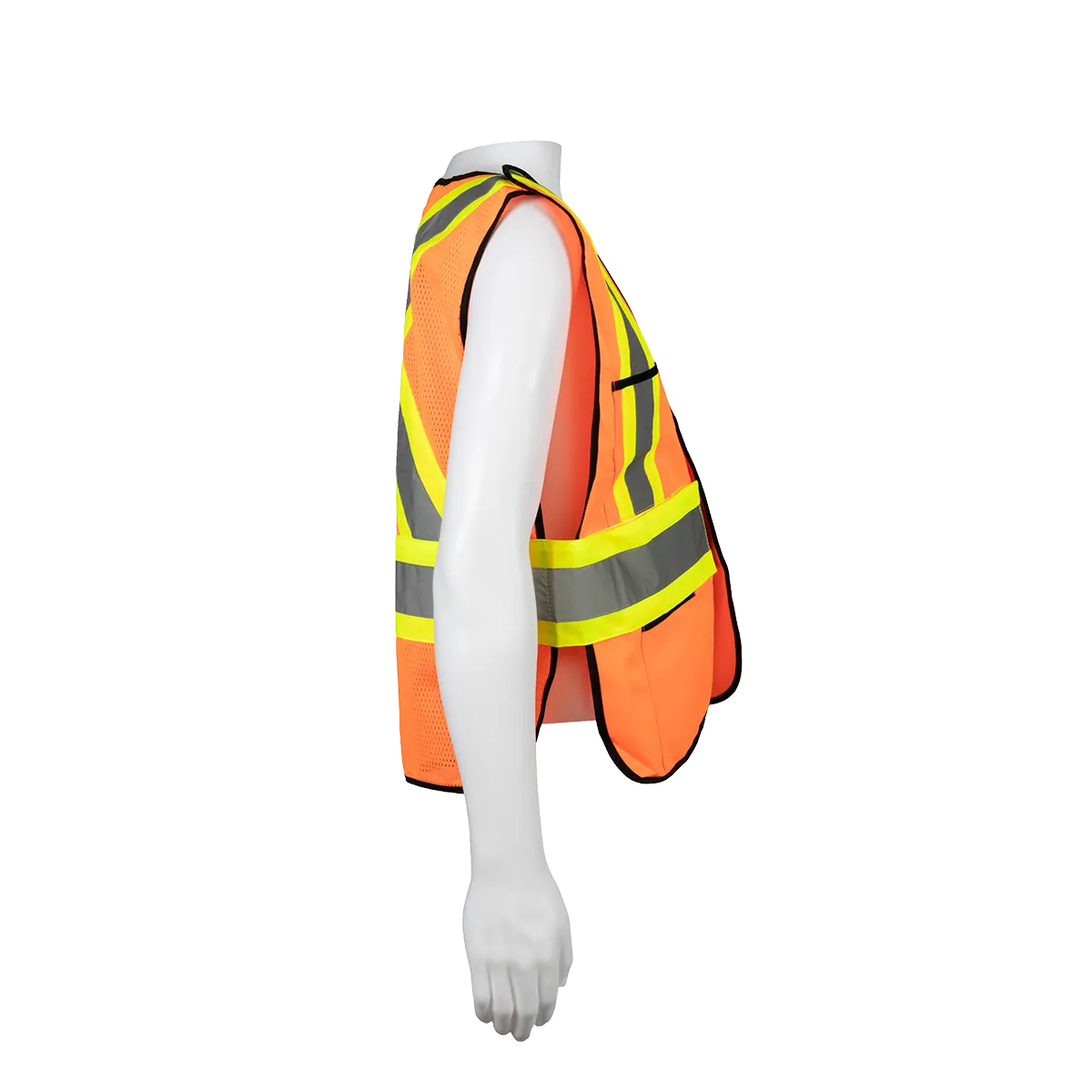 OV2-PSVCSA ANSI & CSA Public Safety Vest, Orange Solid Front Mesh Back, Reflective “X” On Back