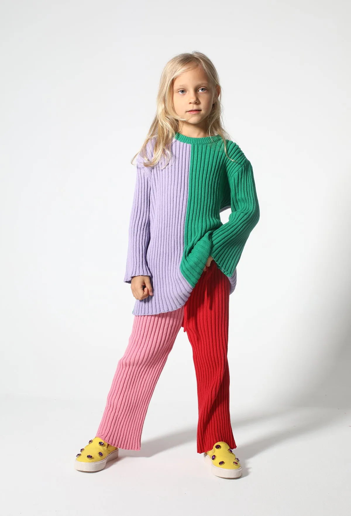 RED AND PINK COTTON KNIT TROUSERS