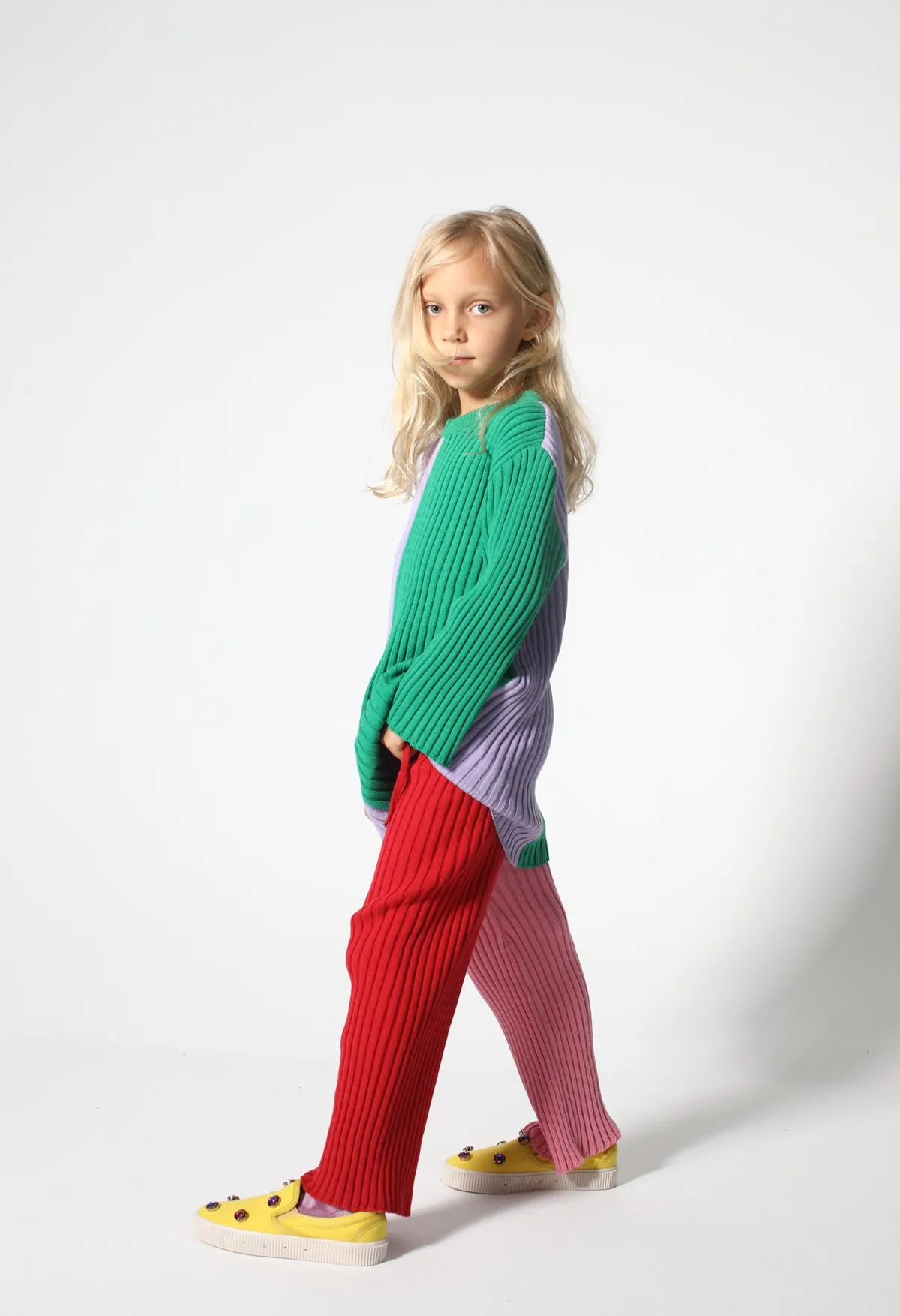 RED AND PINK COTTON KNIT TROUSERS