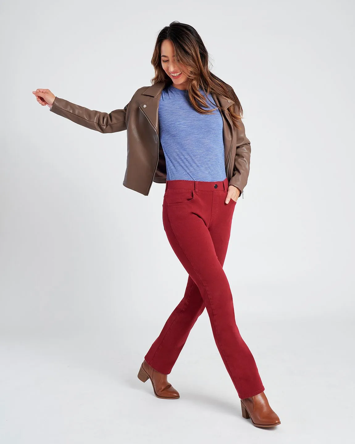 Straight-Leg | 4-Pocket Betabrand Yoga Denim (Oxblood)