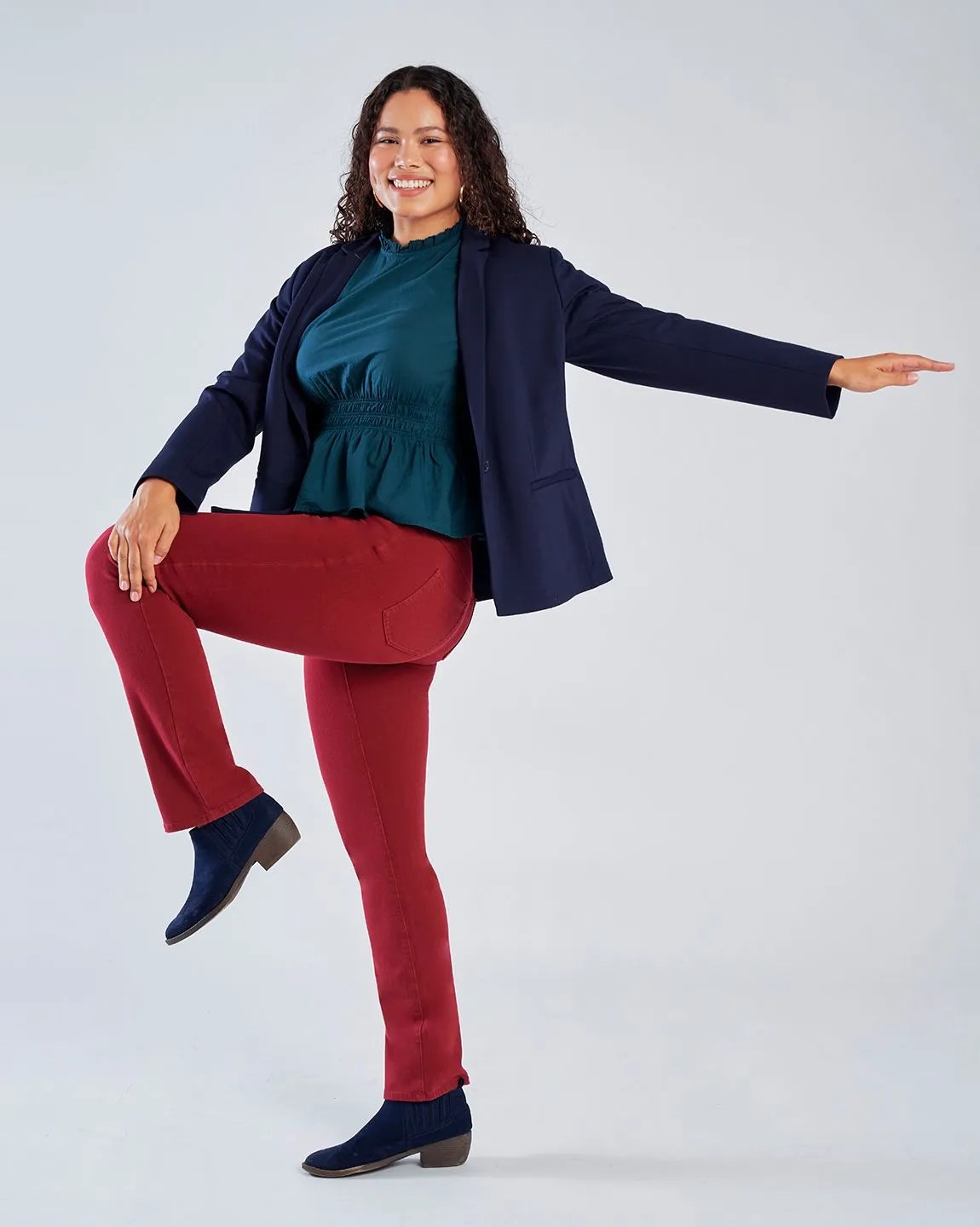 Straight-Leg | 4-Pocket Betabrand Yoga Denim (Oxblood)