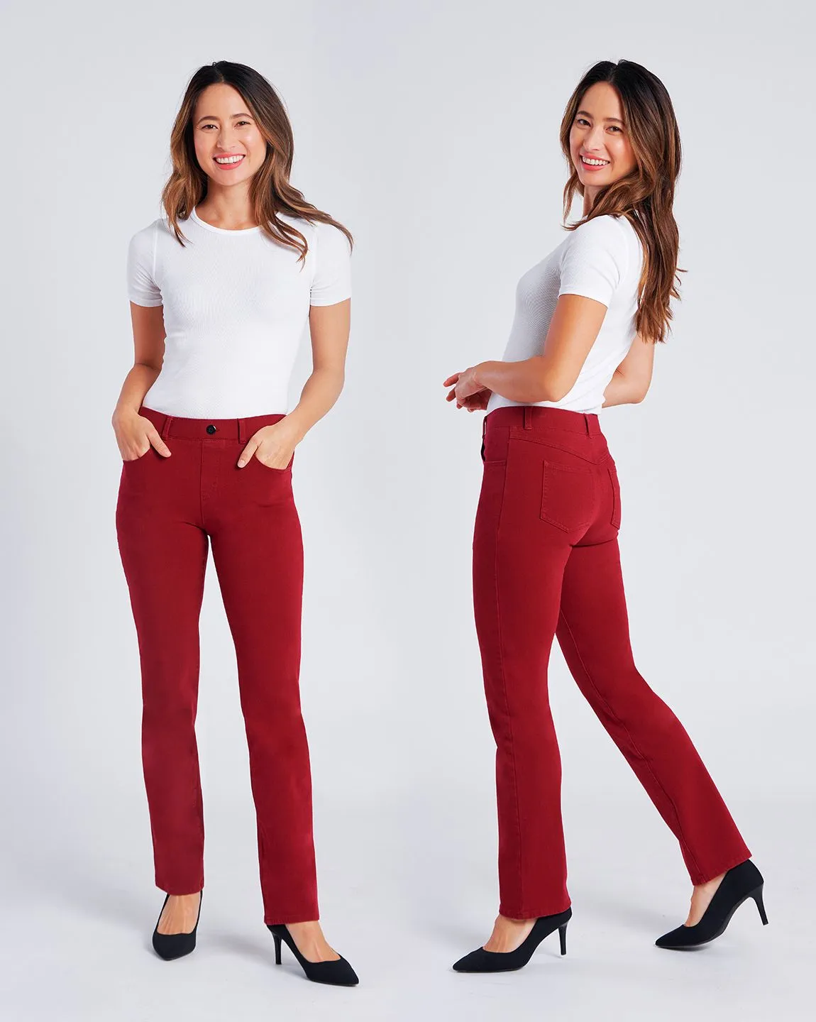 Straight-Leg | 4-Pocket Betabrand Yoga Denim (Oxblood)