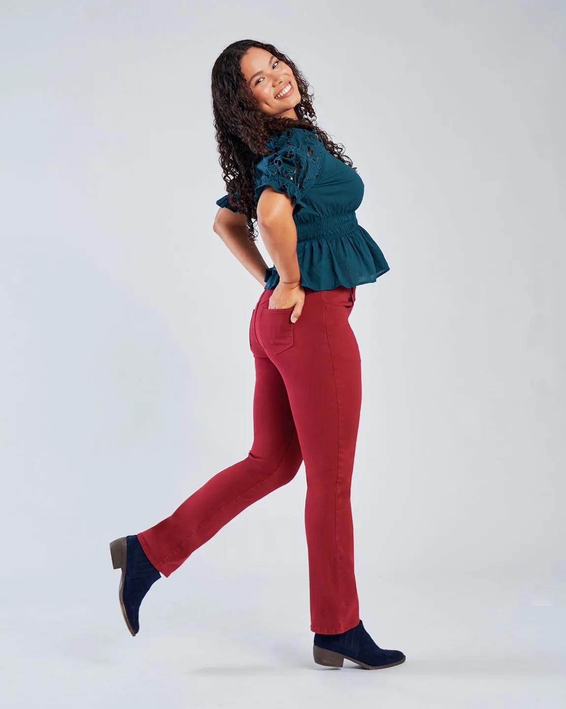 Straight-Leg | 4-Pocket Betabrand Yoga Denim (Oxblood)