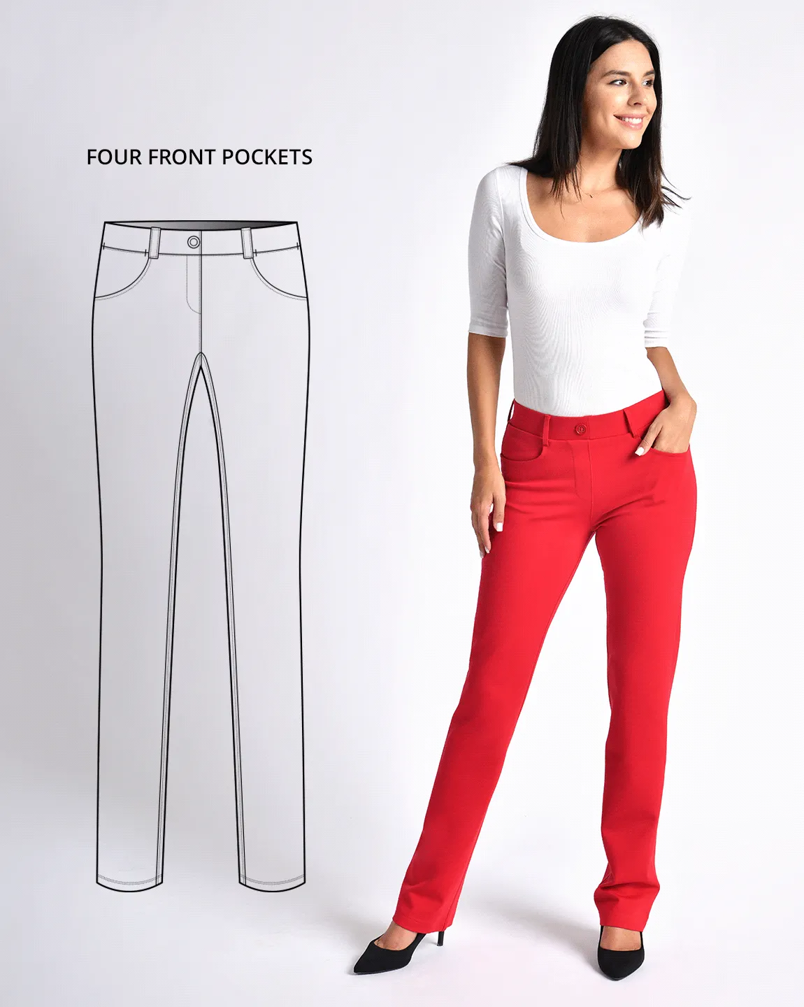 Straight-Leg | 7-Pocket Dress Pant Yoga Pants (Poinsettia)