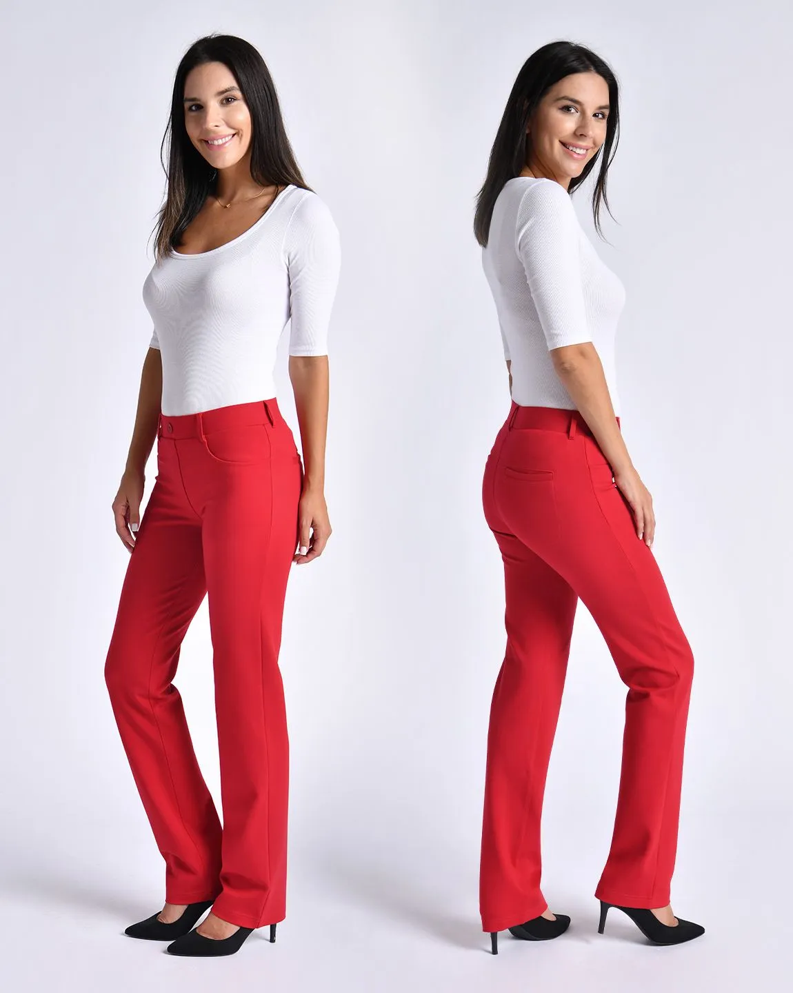 Straight-Leg | 7-Pocket Dress Pant Yoga Pants (Poinsettia)